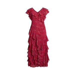 Lauren by Ralph Lauren Geo-Print Ruffle-Trim Georgette Gown WORN ONCE!